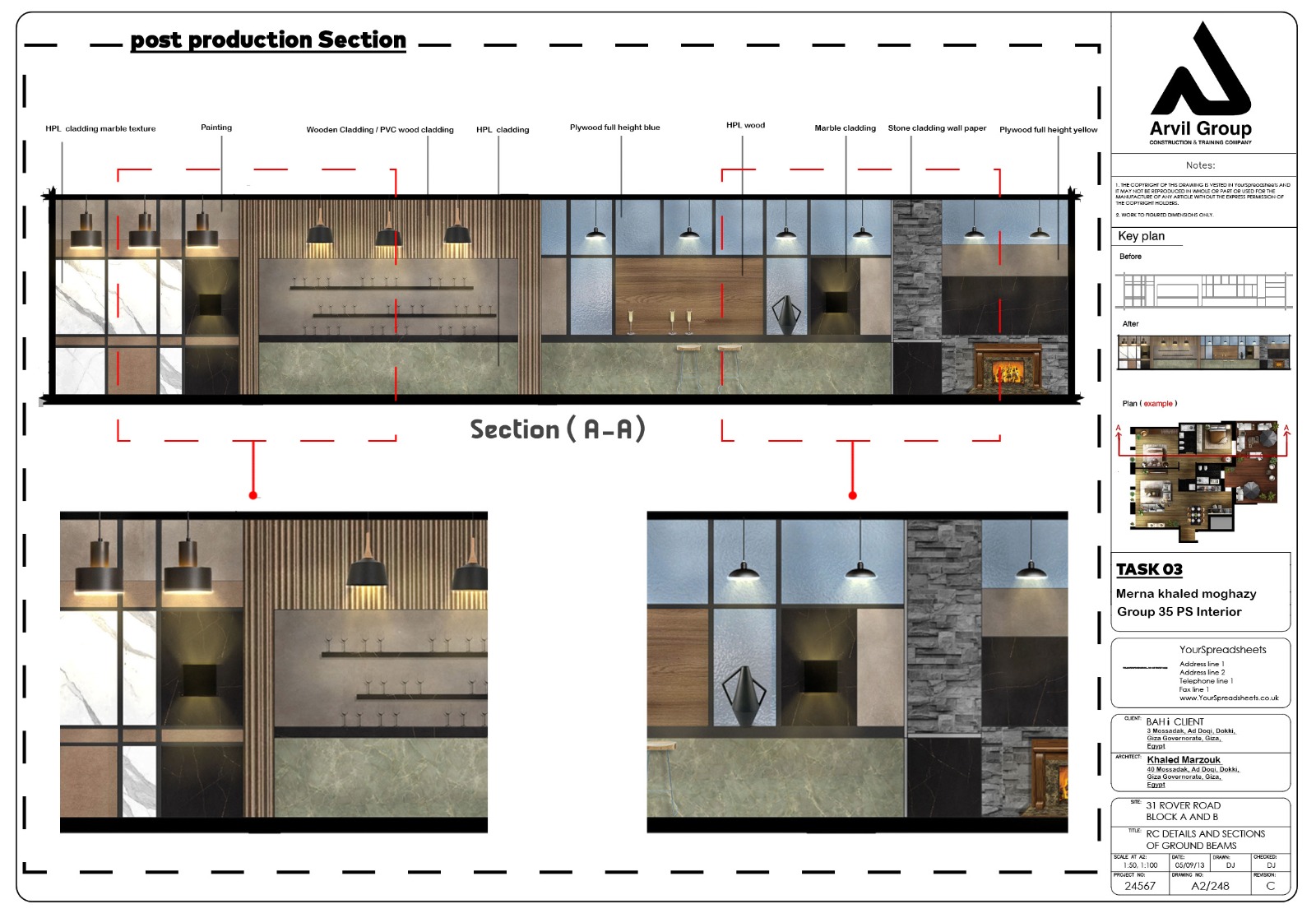 A photoshop interior section - course exercise