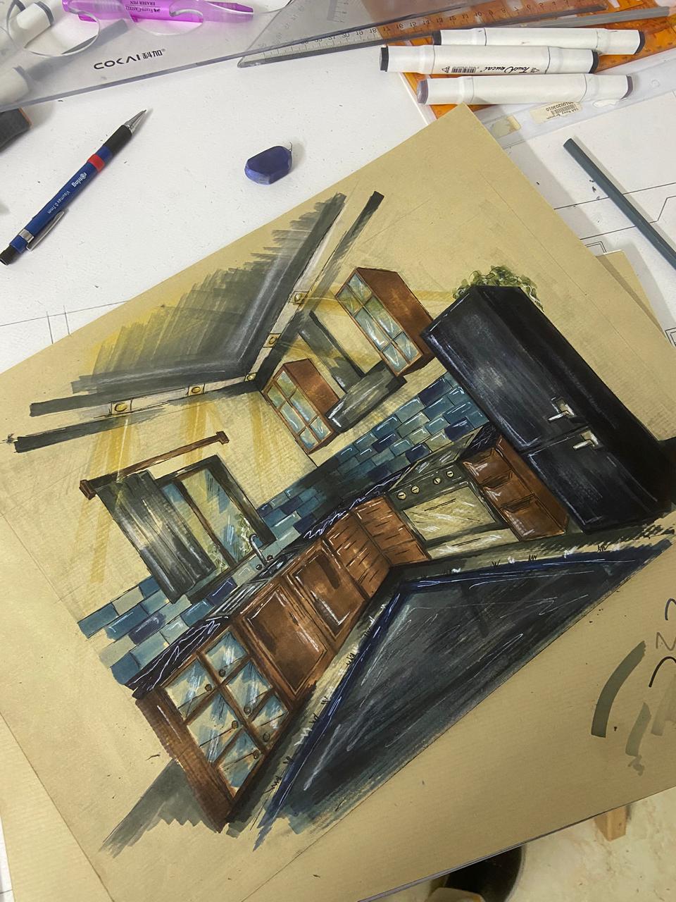 Interior perspective kitchen - residential design